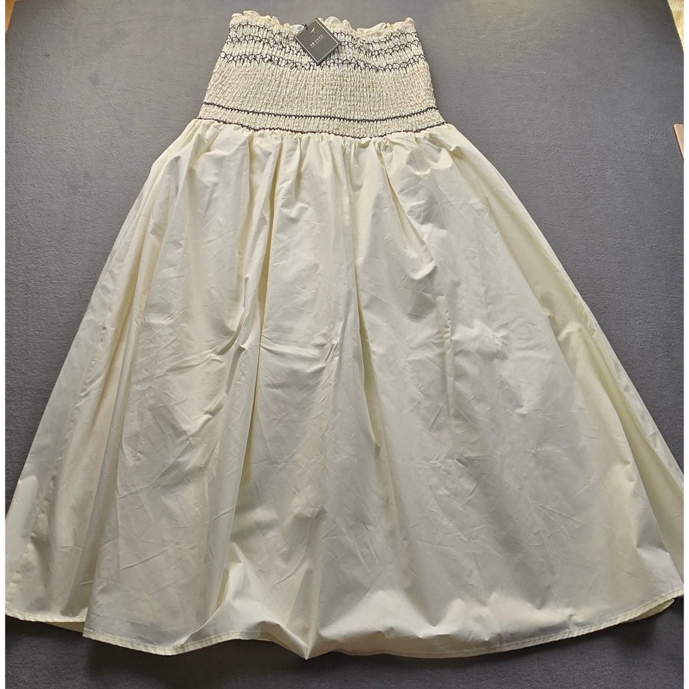 EB Luxe‎ Los Angeles Cream Smocked Maxi Dress Cotton sleeveless NWT LS1820 SMALL